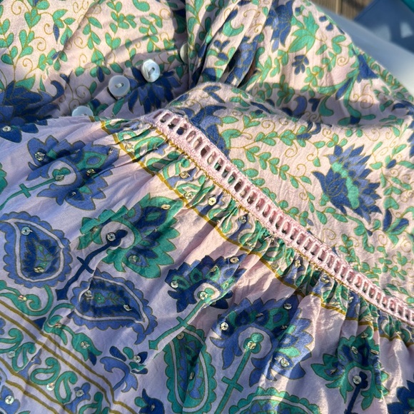 Blue and White Ruffled Midi Sundress with Plunge Neckline - Picture 16 of 16